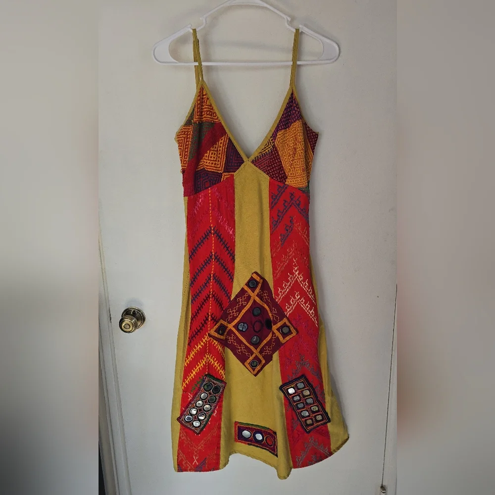 Colorful Patchwork Spaghetti Strap Dress Small NWOT - Picture 1 of 4